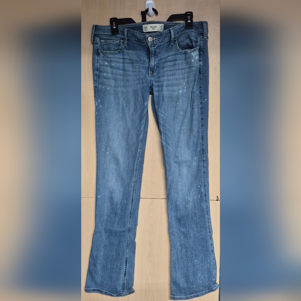 Hollister Light Blue Bootcut Jeans with Subtle Paint Detail